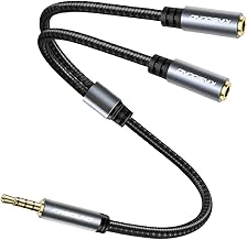 Kinsound Headphone Splitter, 3.5mm Audio Stereo Y Splitter Cable Male to Female Dual Headphone Jack Adapter with 2 Mic & Audio for Smartphone, Tablet, Laptop（Grey）