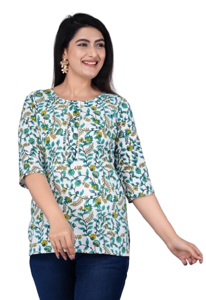 Indigo Consignor Women's Floral Print 100% Cotton Short Kurti Top-picture-11