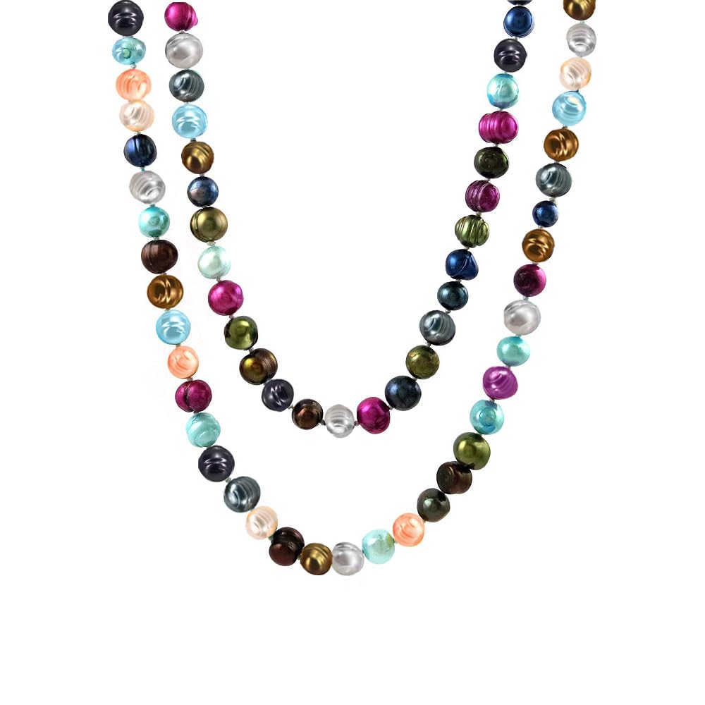 Savlano 7-8MM Cultured Freshwater Baroque Natural Pearl Bead Necklace- 36”-inch Long Single Strand Pearl Necklace, For Women Comes with Gift Box