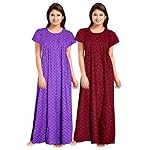 Vlazom Women’s Pure Cotton Regular Rajasthani Nighty Rajasthani Gown Jaipuri Nighty Jaipuri Gown Maxi Gown (Pack of 2 pcs)