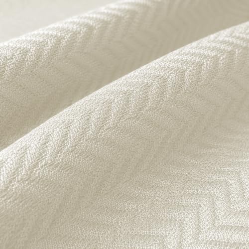 Image of LINENWALAS 100% Blackout Curtains for Door (7.5 Feet) - Set of 2 Panels, Herringbone Linen Texture Complete Light Block, Thermal Insulated & Noise Reducing Room Darkening Drapes (Pearl White)