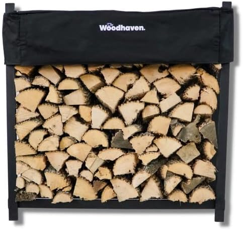 Woodhaven, 4ft Heavy Duty, Made in the USA, Indoor Outdoor Firewood Storage Log Rack and Seasoning Cover Set, Metal Firewood Rack