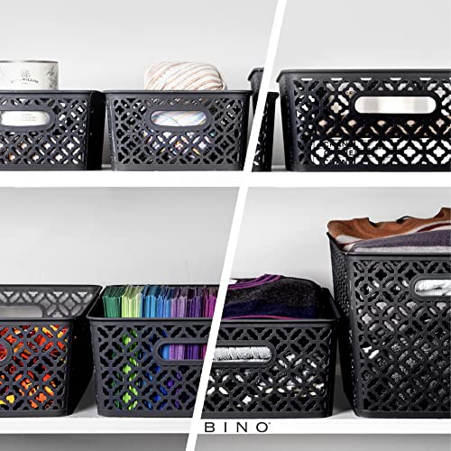 Bino L Plastic Storage Bins, Medium - Black L The Blossom Collection L Multi-Use Organizer Bin L Built-In Handles L Plastic Woven Basket For Organizing L Pantry Storage Basket L Home Organizing Basket #TOP3