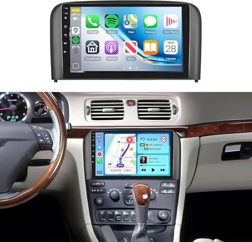 Android 15 Radio for Volvo S80 1999-2006 Car Stereo with Wireless Carplay Android Auto,5.0 Bluetooth 32EQ,9inch 1280x720P IPS Touch Screen,FM/RDS GPS WiFi HD Backup Camera