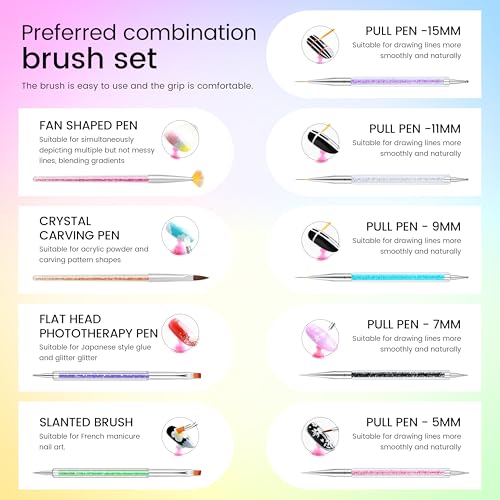 Image of 9pcs Nail Art Brushes Nail Tool Set, Nail Design Brushes Mixed Color Two-Way Nail Art Brushes, Point Pen Tool Nail Trimming Kit, Suitable For Home Salons.