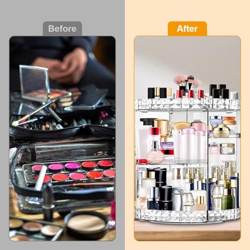 Image of SHOPPOFOBIX Makeup Organizer Adjustable 360 Rotation With 7 Adjustable Layers Large Capacity Makeup Display Case - ACRYLIC (Diamond Round)