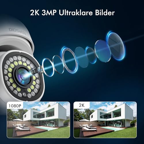 DIDseth 2K Überwachungskamera Aussen WLAN, WiFi IP Kamera, 3MP PTZ Kamera Outdoor mit 30m Farb-Nachtsicht, Bewegungserkennung, Automatische Verfolgung, Humanoide Erkennung, IP66 – Bild 3