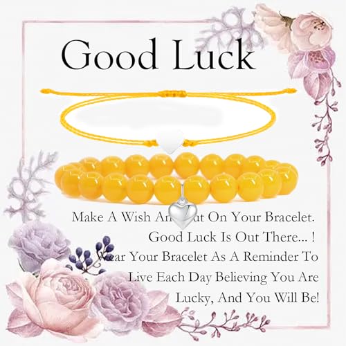 SNXPPFDC Good Luck Bracelets for Women, Citrine Bracelet for Protection, Handmade String Bracelet, Healing Crystal Bead Heart Charm Friendship Bracelets, November Birthstone (Citrine, Good Luck)