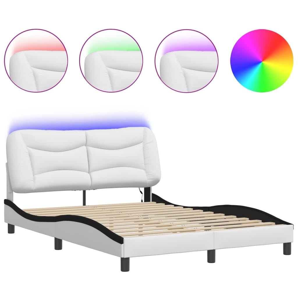 Estructura de cama con LED 120 x 200 cm, piel sintética, diseño ondulado moderno, estructura de metal resistente, para jóvenes y habitaciones de invitados