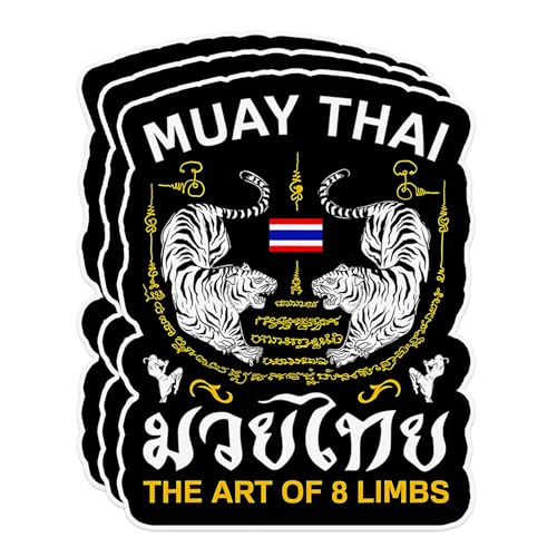 3Pcs Muay Thai The Art of 8 Limbs Sak Yant Twin Tiger Stickers, 4 x 3 Inches, Pack of 3