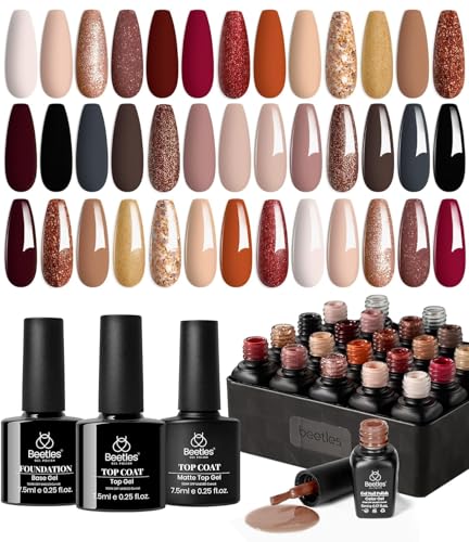 Beetles Gel Nail Polish Kit, 23Pcs Fall Nude Pink Brown Burgundy ...