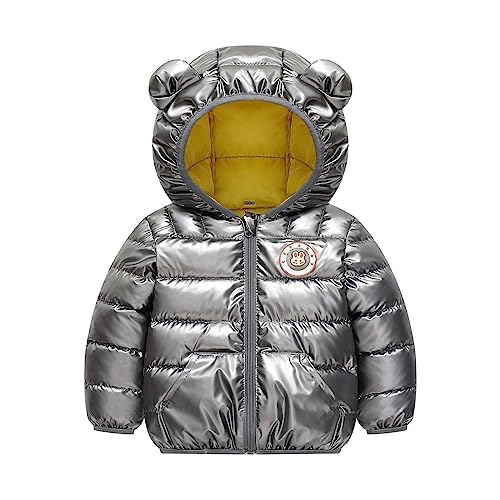 Toddler Winter Windproof Jacket Cartoon Luminous Rabbit Pattern Bear Ears Hooded Down Jacket Coat Warm Jacket