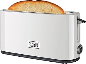 Black+Decker BXTO1001E - Toaster 1,000 W, Toaster with Extra Large Slot, 7 Toast Levels, High Lift Function and Stop Function, Cable Storage, White