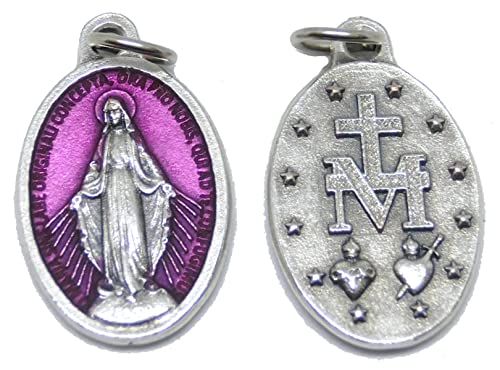 GTBITALY Medalla Madre María Milagrosa con logotipo original de oración en latín con anillo de plata, tamaño de 2,5 cm, 25 mm, esmalte morado 60.973.31 002LOGVI