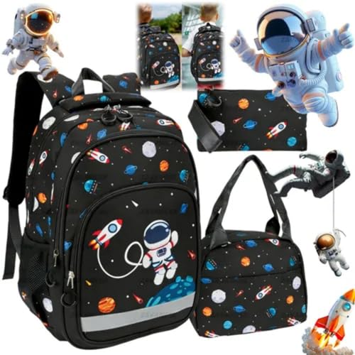 NOVEVE Mochila Infantil Escolar Menino Astronauta Impermeável Bolsa Zavanese Azul Mochila Infantil Escolar Costas Menino Astronauta（Preto）