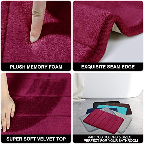 Buganda Memory Foam Soft Bath Mats - Non Slip Absorbent Bathroom Rugs Rubber Back Runner Mat for Bathroom Floors 24\" x 35.4\", Wine Red