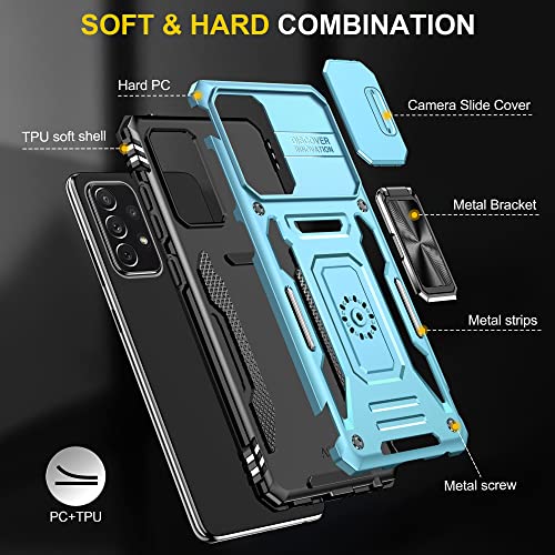 Image of Polycarbonate Slide Camera Cover with Ring Holder Mobile Phone Back Cover for Samsung Galaxy A72 (Blue)