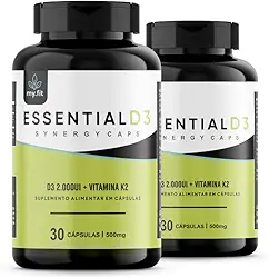 Kit 2x Essential D3 - Vitamina D (2000UI) + K2 (65 mcg) - Cápsulas Sinérgicas, 500mg