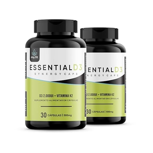 Kit 2x Essential D3 - Vitamina D (2000UI) + K2 (65 mcg) - Cápsulas Sinérgicas, 500mg