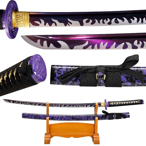 Wuaiyebet-1045/1060 high Carbon Steel Full Hand Forged Hademade Heat Tempered are a Unique Gift for Men -Full Tang Blue Purple