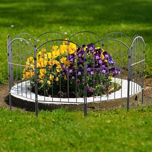WELDUN Gartenzaun 10 Stücke Metall Zaunelemente Dekoration Zaun für den Garten 320 cm (L) x 61 cm (H), Gitterzaun Set Oberbogen Zaun für Hunde