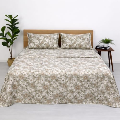 Image of Bedsheet for King Bed Include Pillow Covers | Blossom Serenity Premium Bedding | Pure Cotton 144 Thread Count|108x108 inch - Blossom Serenity