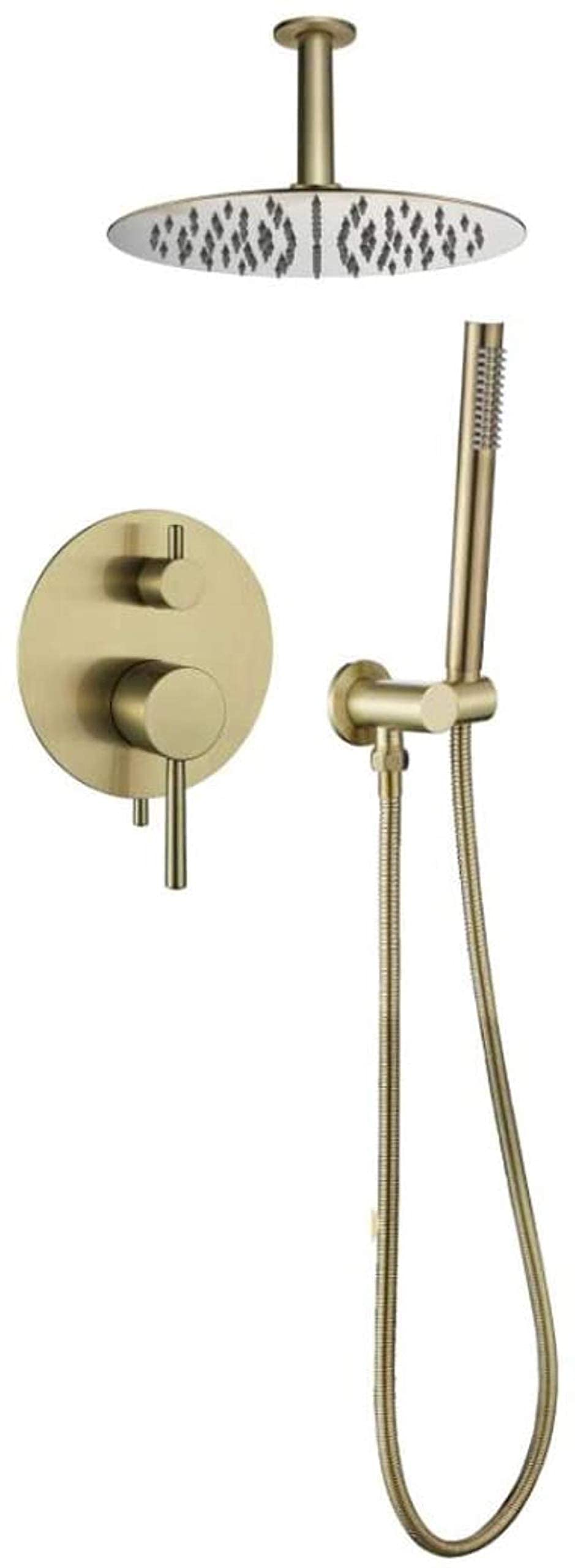 Douche à effet pluie or brossé suspendue pour une salle de bain relaxante