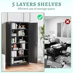 Letaya metal garage storage cabinets with lock 72 tall tool organizer steel lockers 5 adjustable layers shelves for homeofficewarehousegarageblack 72  urban country home decor