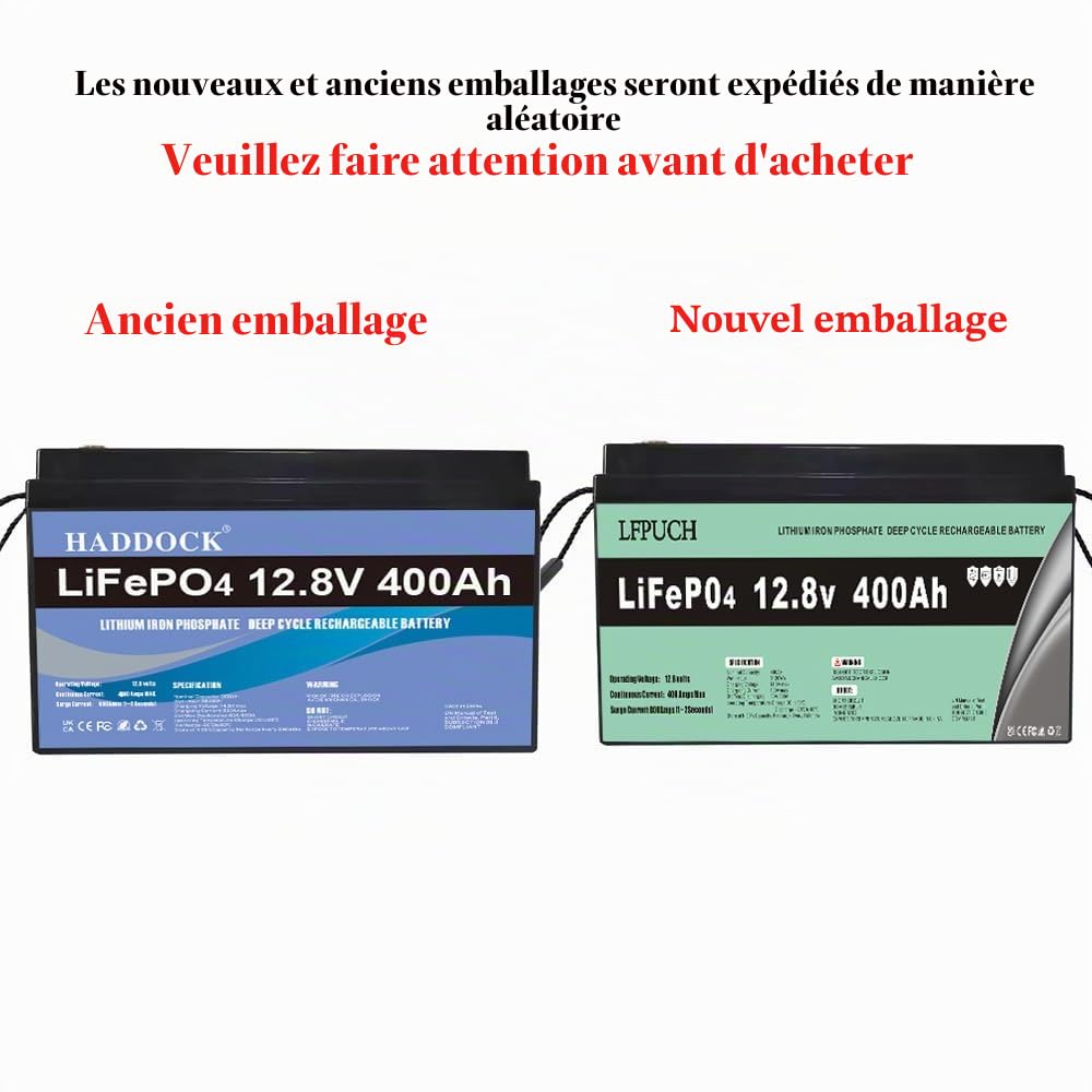 Batterie à Longue Durée, 12V 400Ah Batterie Lifepo4, 5000 Cycles Profonds au Lithium-Fer-Phosphate, Convient pour les Systèmes de Stockage d'Énergie, Installations Photovoltaïques, Camping en Plein