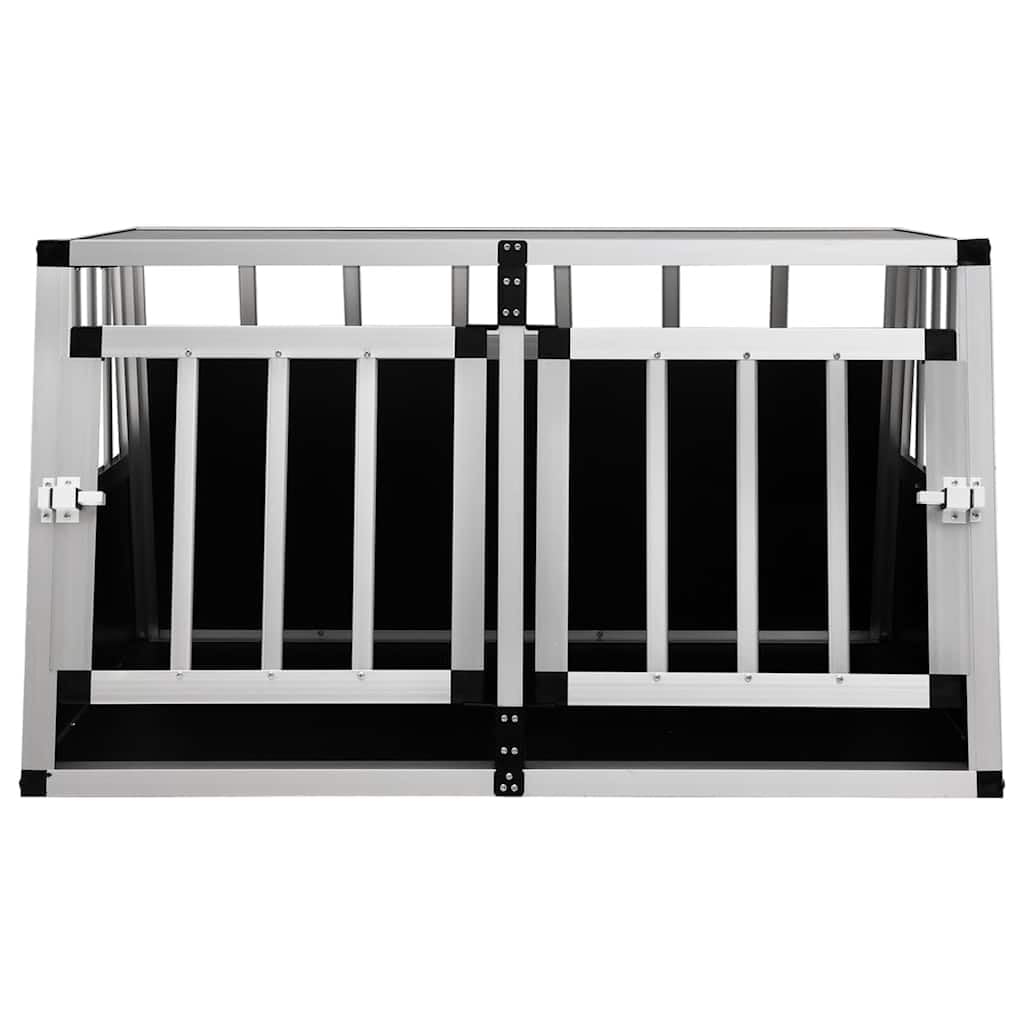 Hundetransportbox mit Doppeltür aus Aluminium und MDF 89 x 69 x 50 cm, leicht und sicher für mittelgroße Hunde, ideal als Hundeunterkunft im Auto mit guter Belüftung