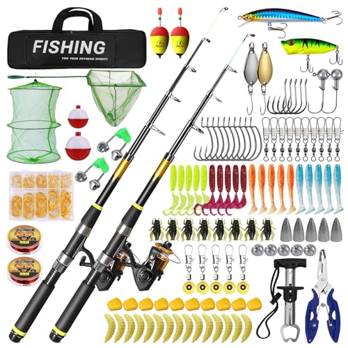 118Pcs Kids Fishing Pole Set 2pcs1.8/2.1m Telescopic Fishing