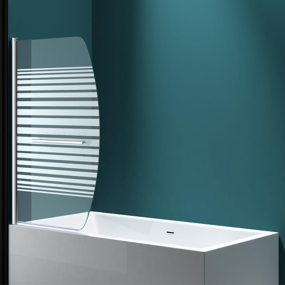 Db Durovin Bathrooms Frosted Striped D Shape Durovin Bathrooms 1400 X 960Mm Curved Over Bath Shower Screen 180° Pivot Door Glass Panels & Screens For Baths, 6Mm Toughened Safety Frosted Striped Glass, Towel Rail Handle Bar