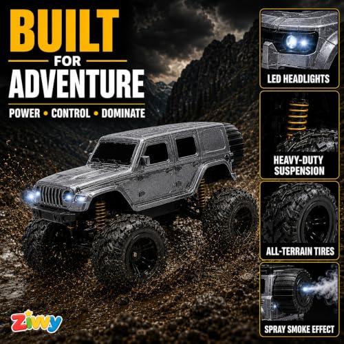 Image of Big Silver Remote Control Car Toy | Thar Roxx | Smoke and LED Light | Monster Truck Remote Control 4x4 | Rechargeable Car | 2.4G Remote Control | High Speed |100m Range | Birthday Gift for Kids