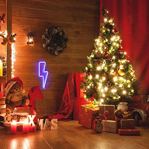 Lightning Bolt Neon Signs, Lightning Bolt Wall Decorative LED Neon Sign, Battery and USB Operated Neon Sign, Neon Lights for Bedroom, Christmas(Blue)