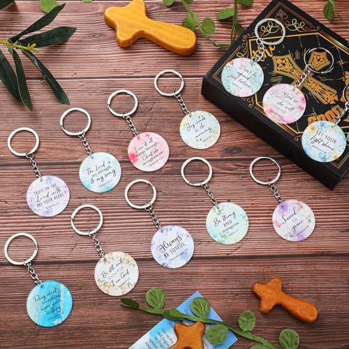 Image of Janmercy 120 Pcs Acrylic Christian Keychain Bulk Floral Bible Verse Keychain Religious Scripture Jewelry Gifts for Women Men