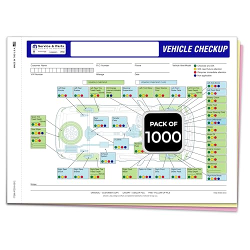Multi-Point Inspection Form – Chrysler Compatible 3-Part Carbonless Vehicle Checklist – Manufacturer-Specific Snap-Out Report – 11-3/4