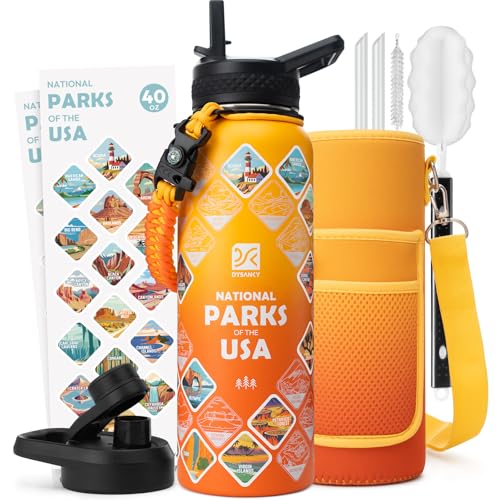 40 oz Insulated Water Bottle | Thickened Stainless Steel Vacuum Metal | Portable Sports Water Jug for Gym and Hiking with Straw, Carrier Bag, Handle Strap | BPA-Free 40 oz