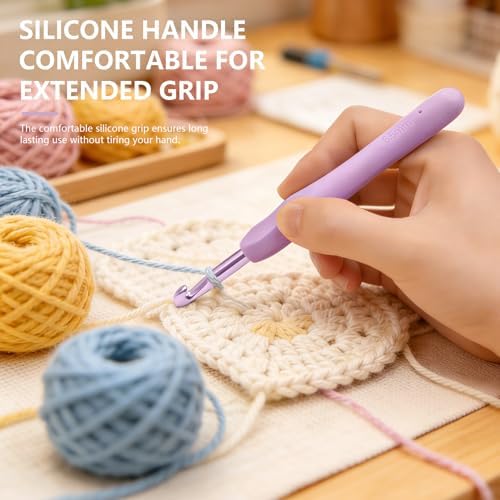 12 PcsCrochet Hooks Ergonomic, Multicolored Ergonomic Crochet Hook Set, Crochet Needles Knitting Needles for Crocheting DIY Yarn Crafts (2-8mm) - 4
