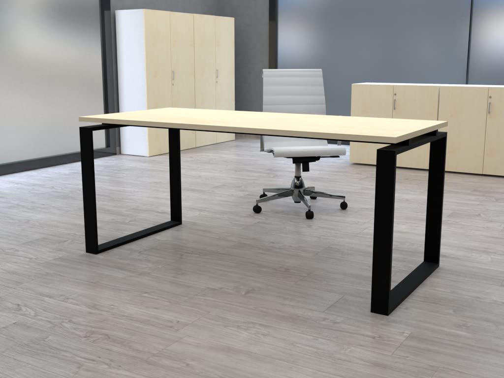 Mesa de Oficina para teletrabajo, despachos, Sala de Estudios y Ordenadores. con Gran amplitud para Dar más Comodidad, con Estructura metálica Negra. (200x80, Maple)