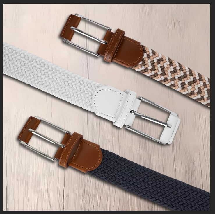 Image of Casual Stretch Belts for Men, Adjustable Braided Mens Elastic Belt, Ideal Gifts for Golf, Dress, Work