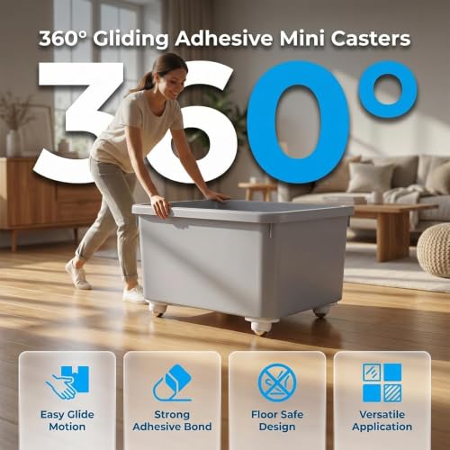 Image of Self Adhesive Mini Caster Wheels, 360 Swivel Stick-On Appliance Rollers (8)
