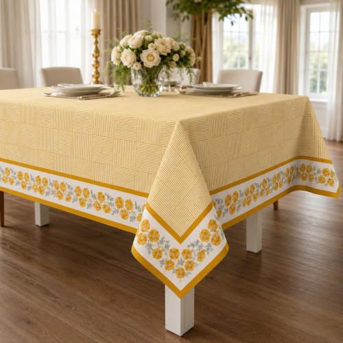 Image of STITCHNEST Cotton Slub Table Cover for 6 Seater Dining Table|54 x 78 Inches, Digitally Printed|Durable, Washable & Fade-Resistant Fabric