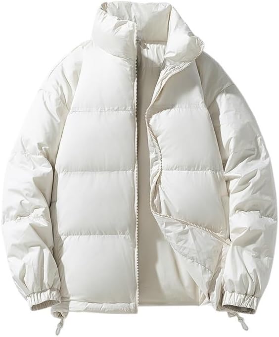 Mens Stand Collar Down Jackets Winter Thick Warm Solid Color Insulated Cold Weather Puffer Coat