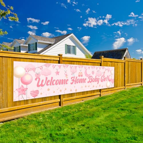 Image of Welcome Home Baby Girl Yard Banner, Girls Baby Shower Decorations Banner, Large Fabric Gender Reveal Yard Sign, Newborn Party Decoration Supplies for Girls