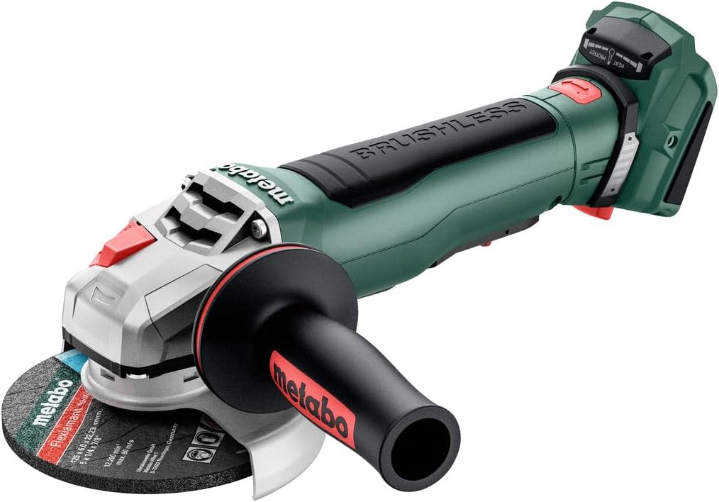 Metabo 18V Cordless 4-1/2-Inch / 5-Inch Angle Grinder | Tool Only - No Battery | Brushless Motor | Safety Features: Mechanical Safety Clutch, Brake, Paddle Switch | WPB 18 LT BL 11-125 Quick