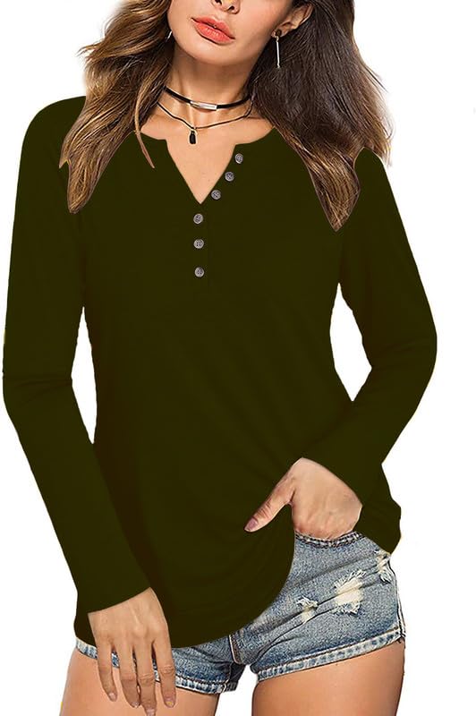 Image of Women's Regular Fit Pure Cotton Top - Elegant V-Neck with Mandarin Collar, Button-Front Design, Full Sleeves, Soft & Breathable Fabric for Stylish Casual Wear