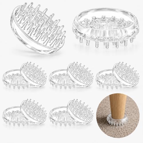 12 Pack Carpet Protector Cups Clear Spiked Castor Cups for Carpets Heavy Duty Furniture Coasters Prevent Dents & Slipping Round Sofa Feet Protectors for Beds Tables Chairs 37mm