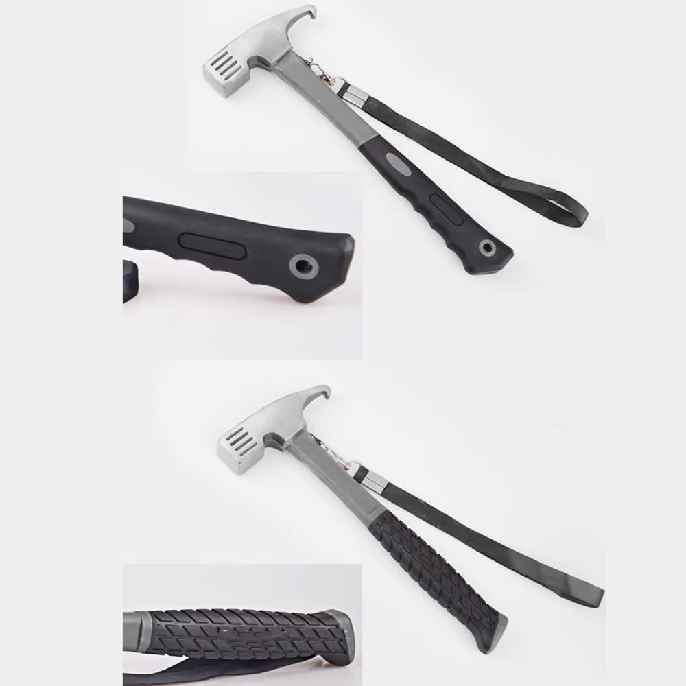 Piquetas y martillo de acero resistente para tienda de campaña al aire libre, camping, senderismo, incluye 8 1 fundas protectoras resistentes, círculos fluorescentes, bolsa de almacenamiento compacta