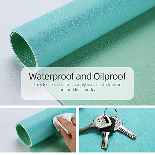 YSAGi Desk Pad, Desk Mat, 31.5" x 15.7" Laptop Leather Desk Pad Protector, Large Leather Desk Blotter for Keyboard and Mouse, Waterproof Desk Writing Pad for Office(Calamine Blue+Cobalt Green)