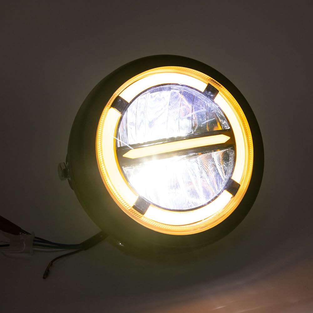 Faro anteriore a LED da moto, 6,46 pollici, per Cafe Racer Bobber Chopper con DRL